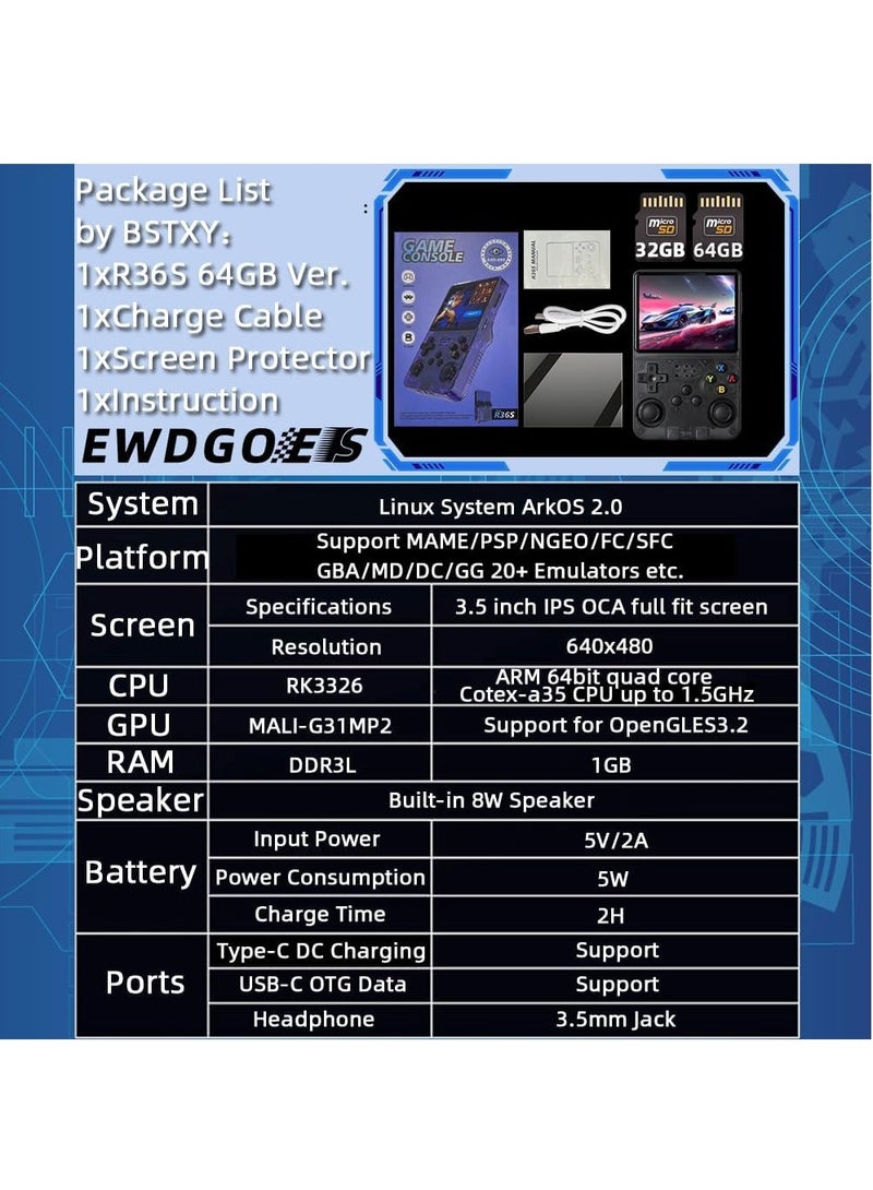 R36S Handheld Retro Gaming Console Linux System with 64G TF Card, Preloaded with 15000+ Games, Retro Video Game Console 3.5-inch IPS Screen (White 64G) - Image 5