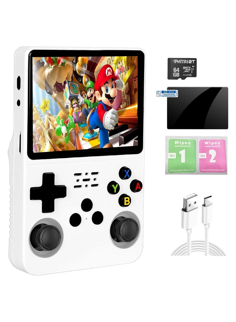 R36S Handheld Retro Gaming Console Linux System with 64G TF Card, Preloaded with 15000+ Games, Retro Video Game Console 3.5-inch IPS Screen (White 64G) - Image 1