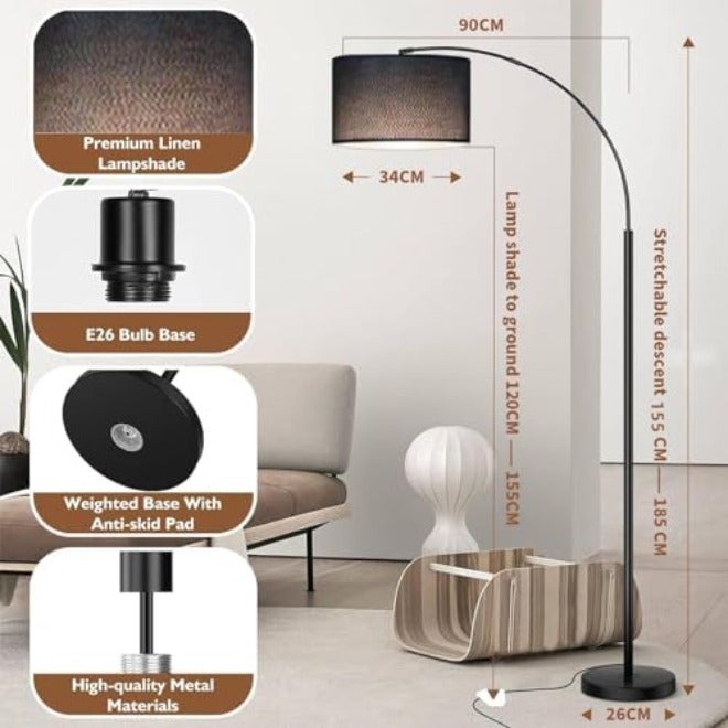 ALongDengFloor Lamps for Living Room, 185CM Modern Floor Lamp with Adjustable Hanging Drum Shade, Height Tall Arc Floor Lamp, 12W Bulb Included, for Bedroom Office Dorm  Room - Image 4