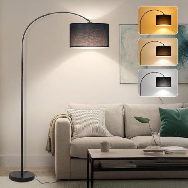 ALongDengFloor Lamps for Living Room, 185CM Modern Floor Lamp with Adjustable Hanging Drum Shade, Height Tall Arc Floor Lamp, 12W Bulb Included, for Bedroom Office Dorm  Room - Image 3