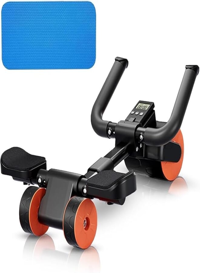 Automatic Abdominal Wheel Automatic Rebound Abdominal Muscle Trainer for Home Use Fitness Exercise with Digital Display, Adjustable Handles with Foam Knee Support