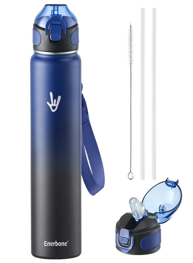 Enerbone Insulated Water Bottle, 32 oz Stainless Steel Water Bottles with Carrying Strap, Double-Wall Vacuum Insulation Thermos, Leakproof Sports Bottle with Straw, Keep Drinks Hot or Cold for Hours - Image 1