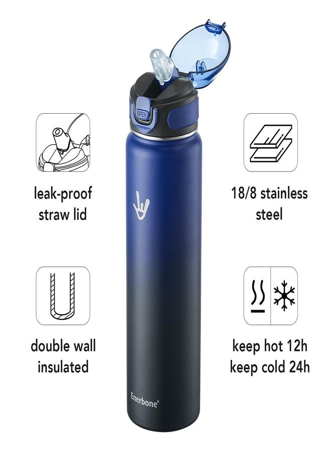 Enerbone Insulated Water Bottle, 32 oz Stainless Steel Water Bottles with Carrying Strap, Double-Wall Vacuum Insulation Thermos, Leakproof Sports Bottle with Straw, Keep Drinks Hot or Cold for Hours - Image 2