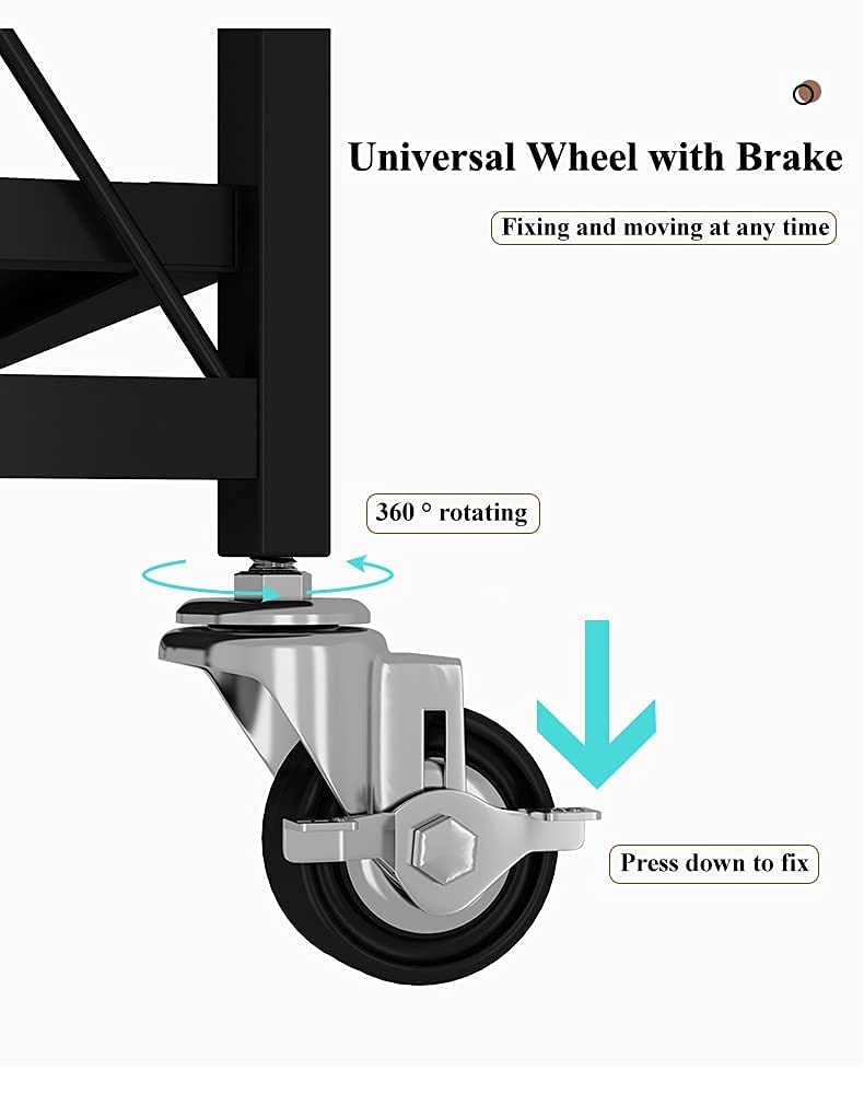 VDHJA طاولة ميكروويف معدنية قابلة للطي على عجلات مع رف تخزين معدني 3 طبقات للطهي باللون الأسود - Image 4