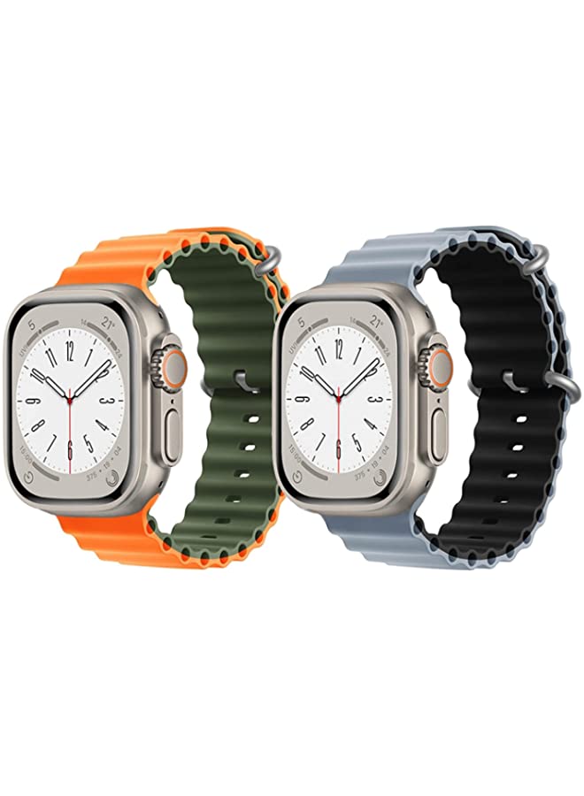 IAF Silicone Ocean Band Strap for Apple Watch Ultra 8 49mm Orange/Green Double Side Strap with Light Blue/Black Double Side Strap Set of 2
