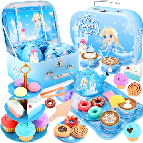 INNOCHEER Tea Party Set for Little Girls Toys Toys for Kids Tea Sets for Toddlers 35 Pretend Play Kitchen Toy Birthday Christmas Princess Gifts Toys for 3 4 5 6 7 Year Old Girls - Image 1