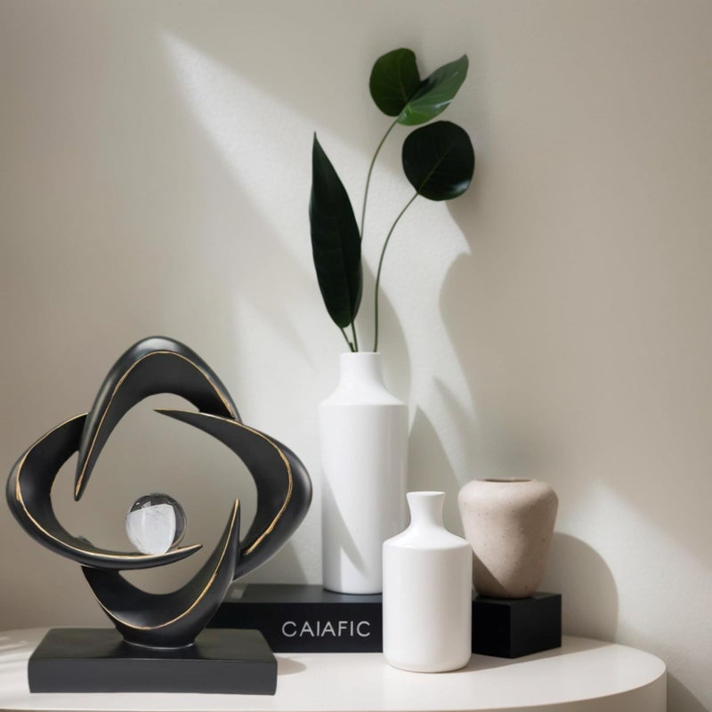 CECKQUE Modern Home Decor Abstract Decorative Sculpture Decorations for Living Room Dining Room Office, Resin Art Statues Coffee Table Bookshelf Decor Accents (Black) - Image 3