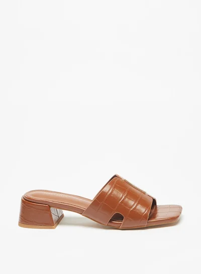 Flora Bella By Shoexpress Women Textured Slip-On Sandals with Metal Accent and Block Heels