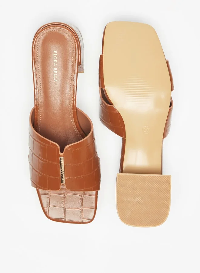Flora Bella By Shoexpress Women Textured Slip-On Sandals with Metal Accent and Block Heels