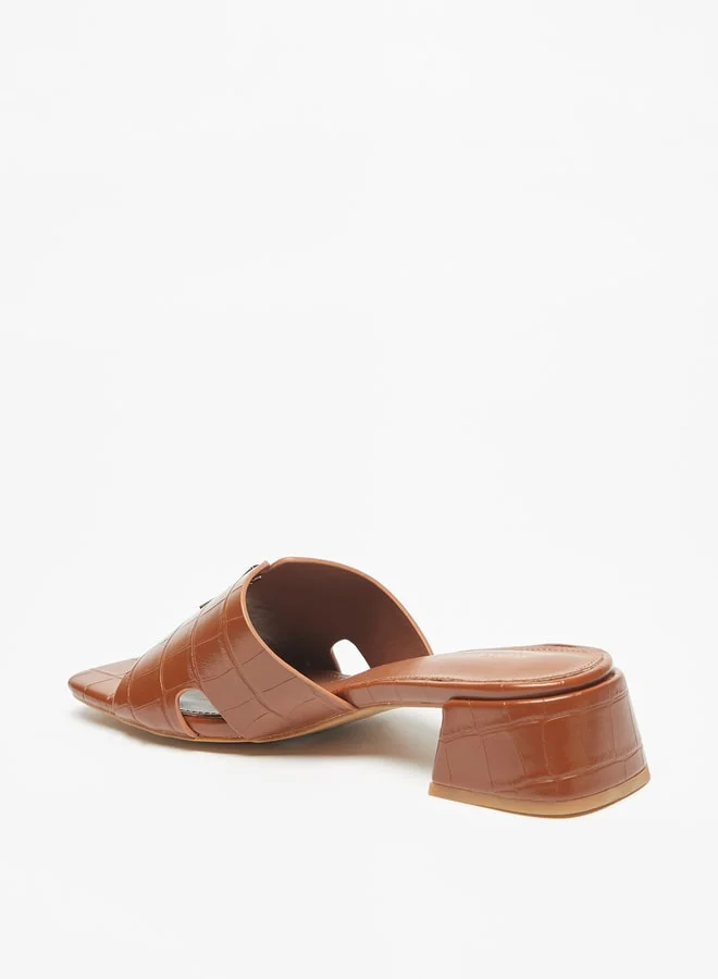 Flora Bella By Shoexpress Women Textured Slip-On Sandals with Metal Accent and Block Heels
