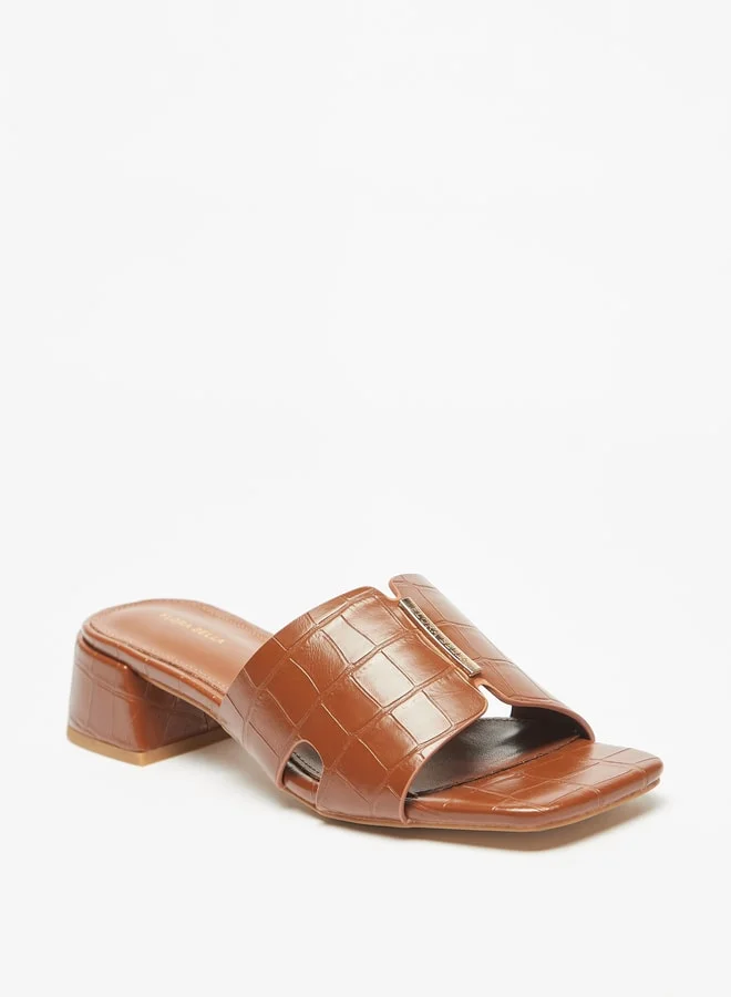 Flora Bella By Shoexpress Women Textured Slip-On Sandals with Metal Accent and Block Heels