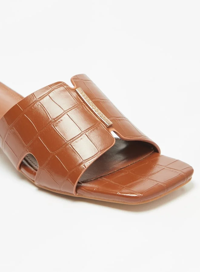 Flora Bella By Shoexpress Women Textured Slip-On Sandals with Metal Accent and Block Heels