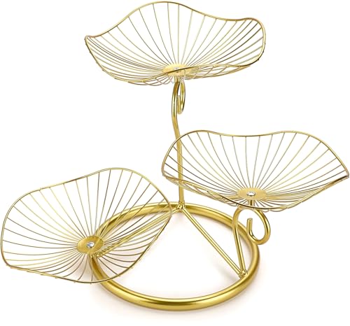 OwnMy 3-Tier Fruit Basket Stand Decorative Iron Fruit Bowl, Metal Wire Fruit Holder Storage Trays Table Countertop Holder for Vegetables Bread Snack, Modern Fruit Bowls for Kitchen Home Use - Image 1