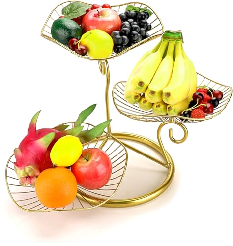 OwnMy 3-Tier Fruit Basket Stand Decorative Iron Fruit Bowl, Metal Wire Fruit Holder Storage Trays Table Countertop Holder for Vegetables Bread Snack, Modern Fruit Bowls for Kitchen Home Use - Image 2