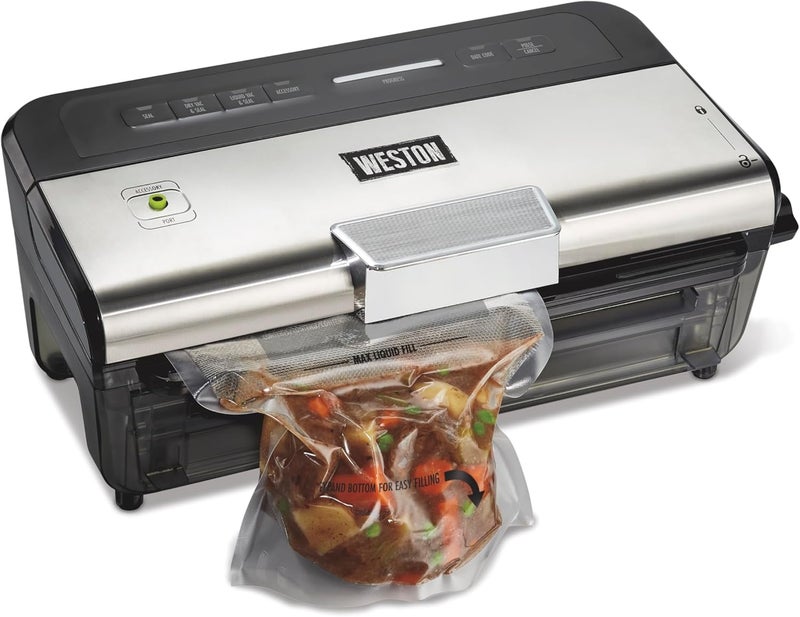 Weston WESTON BRANDS Liquid  Dry Vacuum Sealer Machine With Date Code Stamp BuiltIn Cutter Pulse Button Includes 2 Rolls  6 EasyFill Bags Black 651641W  - Image 1