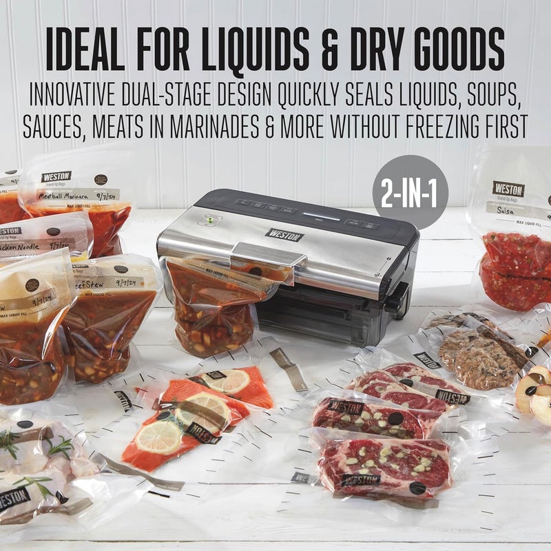 Weston WESTON BRANDS Liquid  Dry Vacuum Sealer Machine With Date Code Stamp BuiltIn Cutter Pulse Button Includes 2 Rolls  6 EasyFill Bags Black 651641W  - Image 2