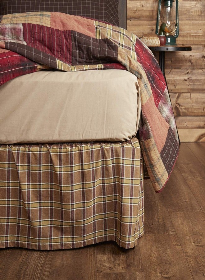 VHC Brands Wyatt Bedding Accessory, Queen Skirt 60x80x16, Plaid Tan - Image 1