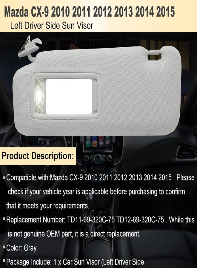 NHILES Left Driver Sun Visor Compatible with Mazda CX-9 2010-2015 Sun Visor Replacement Number TD11-69-320C-75 TD12-69-320C-75 Color:Gray - Image 3