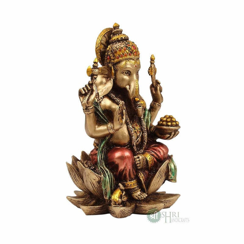 Indicast Cold Cast Resin Ganesh Showpiece Antique Decor 7 Inches Metal Finish - Image 3
