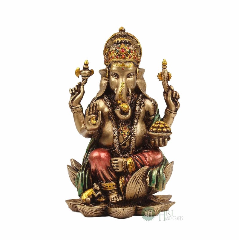 Indicast Cold Cast Resin Ganesh Showpiece Antique Decor 7 Inches Metal Finish - Image 2