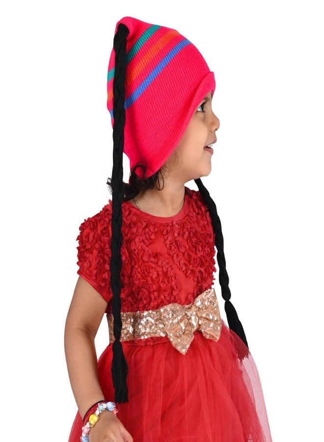 Queen Style Kids Choti Style Patta Woolen Caps for Girls Age 0-2 Years (in, Age, 1 Years, 2 Years, Standard, Pink & Lgrn) - Image 4