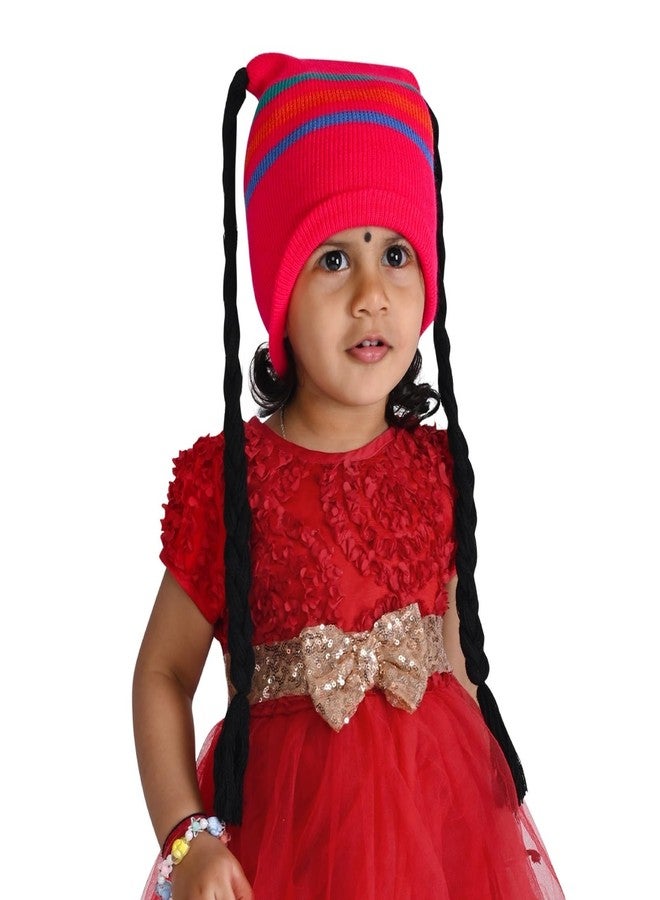 Queen Style Kids Choti Style Patta Woolen Caps for Girls Age 0-2 Years (in, Age, 1 Years, 2 Years, Standard, Pink & Lgrn) - Image 2