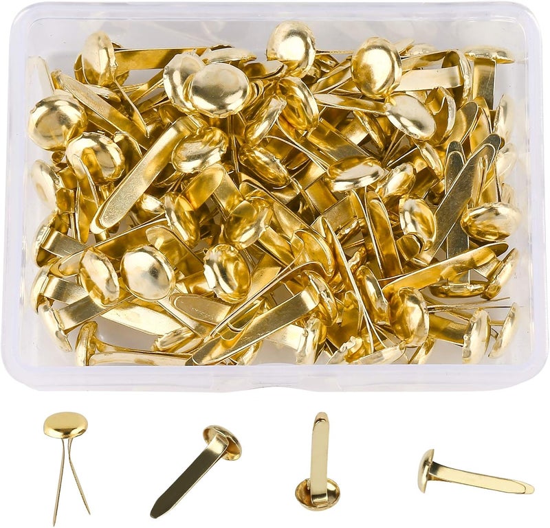 AJulyBee 100 PCS Mini Brads, Brass Fasteners 20 x 8mm, Small Metal Brad for Paper Crafts & Scrapbooking DIY, Handmade Cards - Image 1