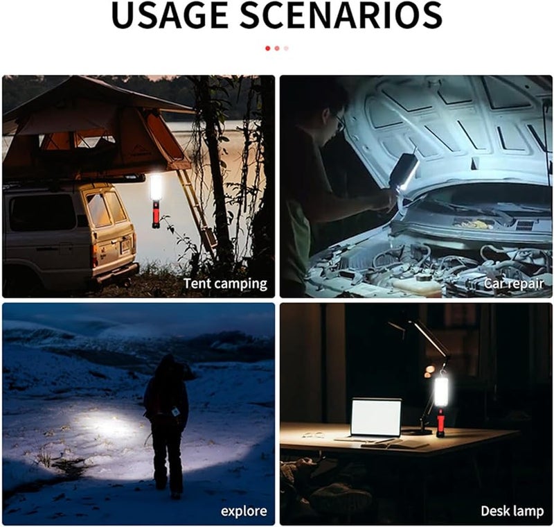 USB Rechargeable LED Work Light Adjustable Magnetic Base Portable Cob Lamp - Image 5