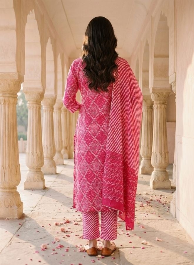 Yuris Women Pink Ethnic Motifs Yoke Design Regular Gotta Patti Pure Cotton Kurta with Trousers  With - Image 5