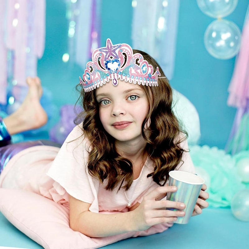 Konsait قبعات حفلة حورية البحر من كونسايت عدد 12 قبعة ورقية تاج حورية البحر للفتيات هدايا حفلة حورية البحر مستلزمات حفلة تحت البحر - Image 3