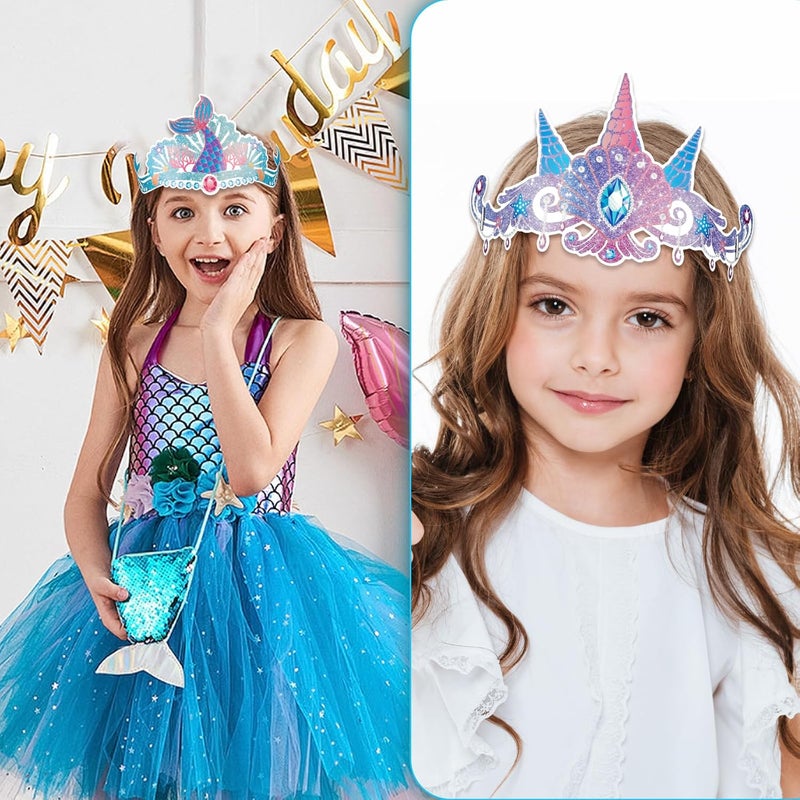 Konsait قبعات حفلة حورية البحر من كونسايت عدد 12 قبعة ورقية تاج حورية البحر للفتيات هدايا حفلة حورية البحر مستلزمات حفلة تحت البحر - Image 4