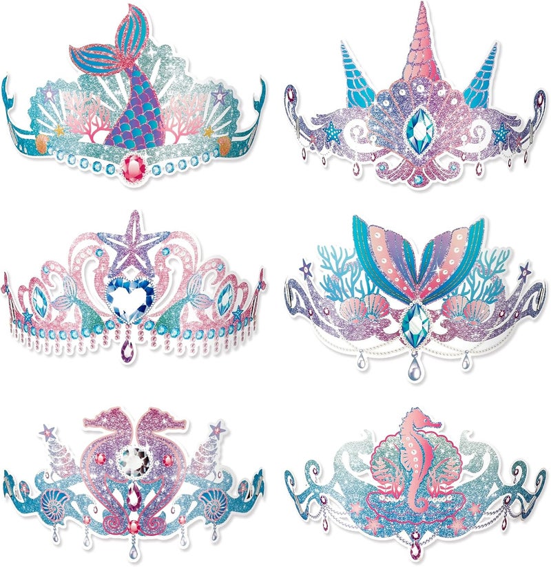 Konsait قبعات حفلة حورية البحر من كونسايت عدد 12 قبعة ورقية تاج حورية البحر للفتيات هدايا حفلة حورية البحر مستلزمات حفلة تحت البحر - Image 1