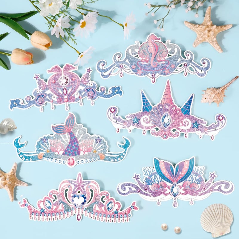 Konsait قبعات حفلة حورية البحر من كونسايت عدد 12 قبعة ورقية تاج حورية البحر للفتيات هدايا حفلة حورية البحر مستلزمات حفلة تحت البحر - Image 2