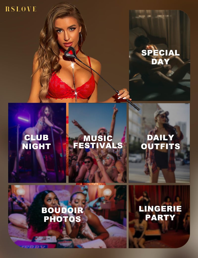 RSLOVE Lingerie Sets for Women 3 Piece Sexy Push Up Exotic Bra and Panty Set with Garter Belt Strappy Sleepwear Red S - Image 4