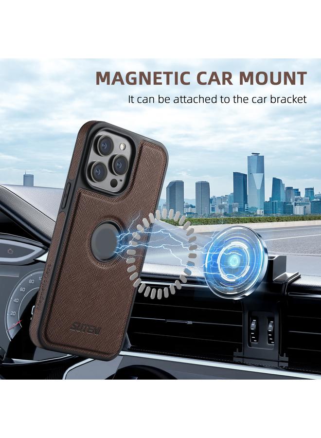 Suteni Case For iPhone 13 M2 Cross-Grain MagSafe Vertical Card Back Phone Case - Image 4