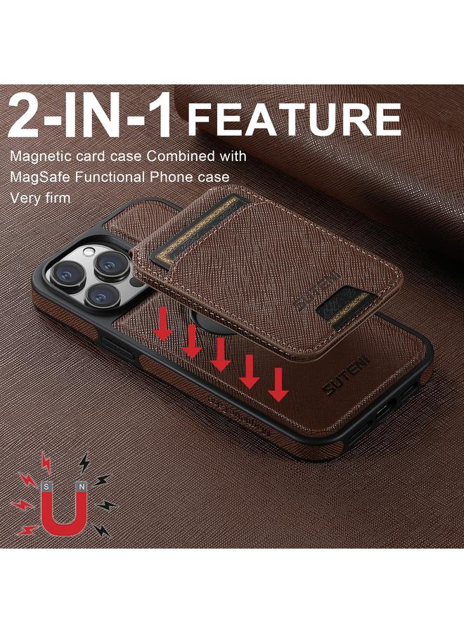 Suteni Case For iPhone 13 M2 Cross-Grain MagSafe Vertical Card Back Phone Case - Image 2