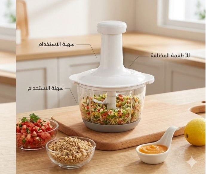 مفرمة خضروات ومبشرة يدوية متعددة الوظائف تعمل بالضغط العلوي بسعة 2 لتر، قطاعة يدوية سريعة لفرم البصل والثوم واللحوم وإعداد طعام الأطفال، مجهزة بشفرات حادة وهيكل متين سهل الاستخدام والتنظيف - Image 1