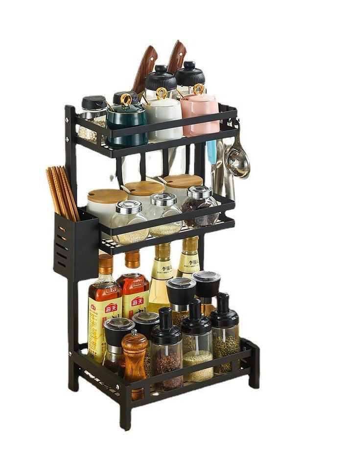 ميكسد رف رف توابل منظم مطبخ 3 طبقات، رف تخزين معدني كبير فوق سطح العمل مع خطافات، صينية حامل أدوات سكين التوابل قائمة، رف زاوية مضاد للانزلاق للمطبخ في المنزل - Image 1