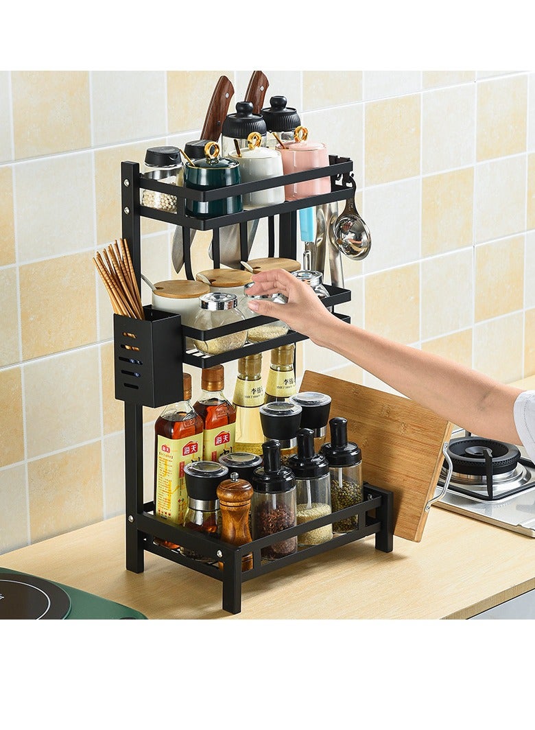 ميكسد رف رف توابل منظم مطبخ 3 طبقات، رف تخزين معدني كبير فوق سطح العمل مع خطافات، صينية حامل أدوات سكين التوابل قائمة، رف زاوية مضاد للانزلاق للمطبخ في المنزل - Image 2