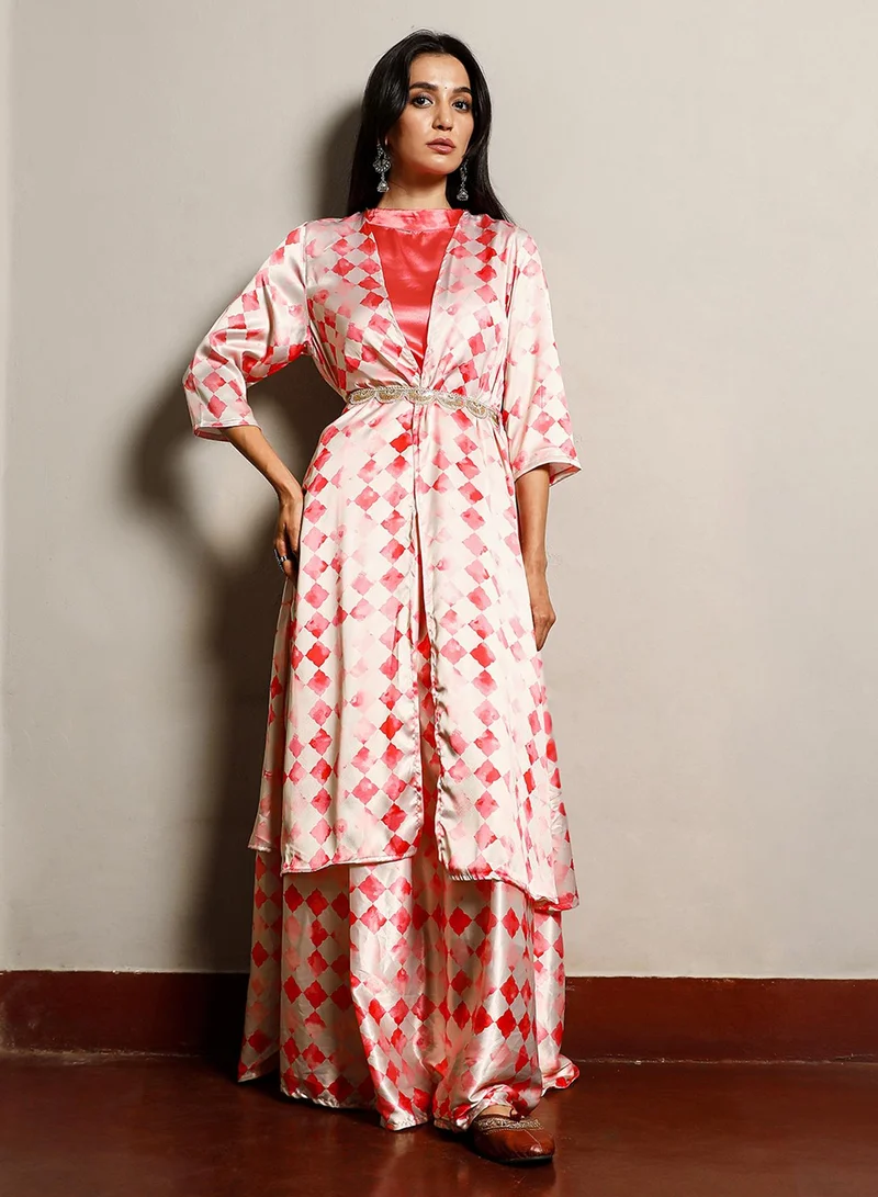 QISSA Qissa Women's Midnight Black Indie Palm Co-Ord Set For Casual Wear | Cuban Collar | Short Sleeve | 2 Piece Co-Ords Designed With Comfort Fit For Everyday Ethnic Wear