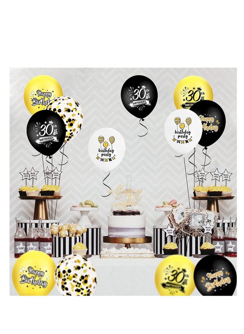 برين جيجلز جيجليز الدماغ عيد ميلاد 30 بالونات لاتكس وكونفيتي أسود وذهبي 12 قطعة - Image 3