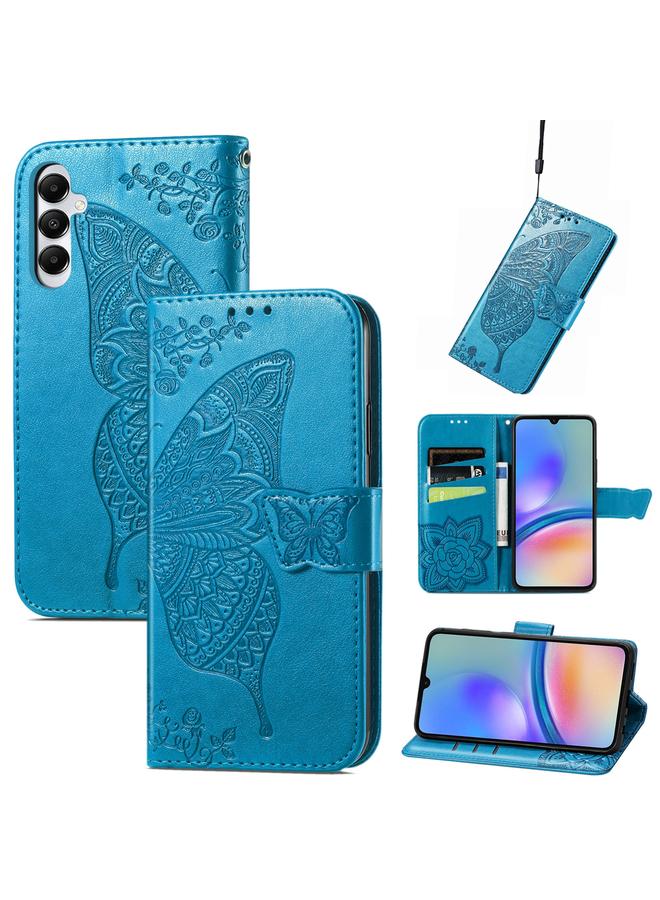 اس-توب جراب لهاتف Samsung Galaxy A05s مصنوع من الجلد المنقوش بنقشة زهور الحب والفراشات - Image 1