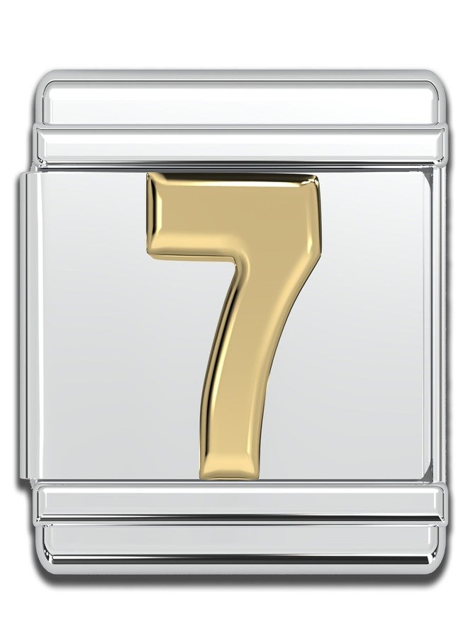 Fablinks Italian Bracelet Number Charm, 9mm Gold Digit Link Charms for Women, Stainless Steel Jewelry Bracelets Links for Men (Gold-7) - Image 1