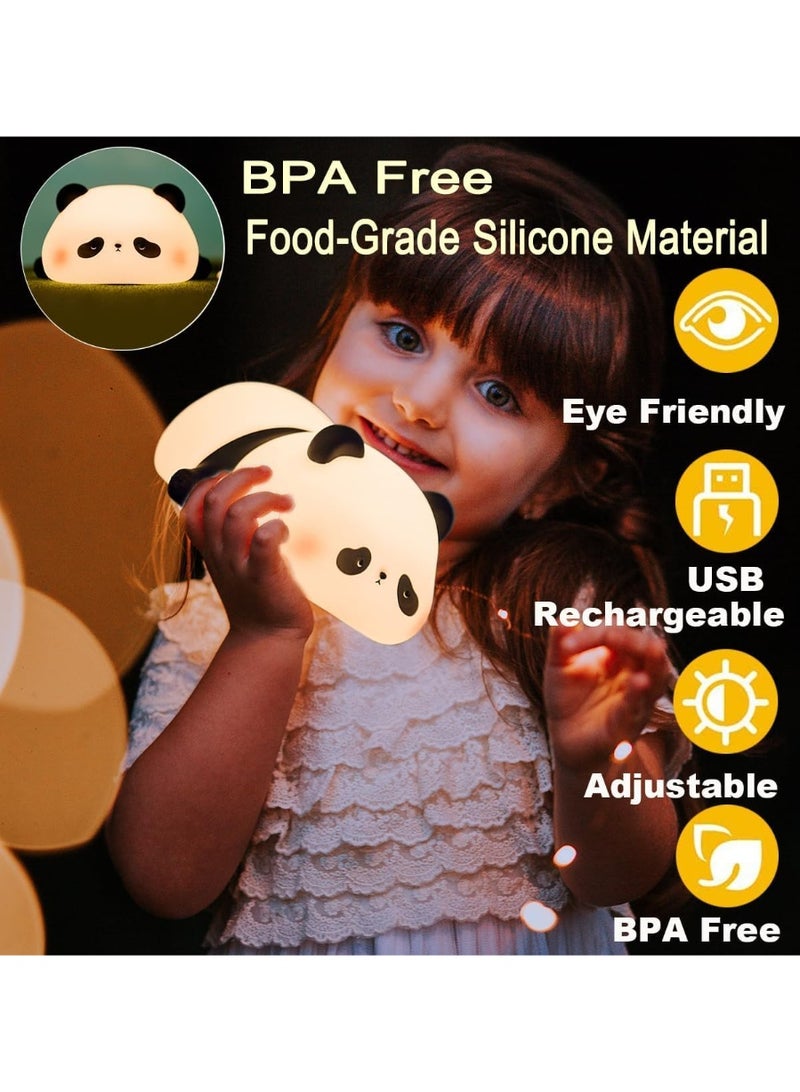 Cute Panda Night Light, LED Squishy Novelty Animal Night Lamp, Food Grade Silicone 3 Level Dimmable Breastfeeding Nursery Nightlight for Room Decor, Cute Gifts Stuff for Boys Girls Baby Children - Image 4