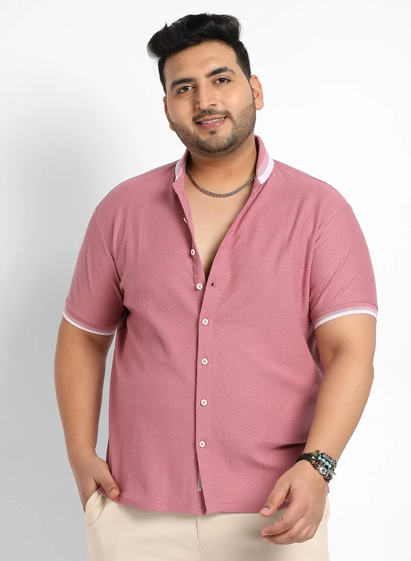 Instafab Plus Instafab Plus Men's Coral Pink Honeycomb Knit Shirt For Casual Wear | Spread Collar | Short Sleeve | Button Closure | Cotton Shirt Crafted With Comfort Fit For Everyday Wear