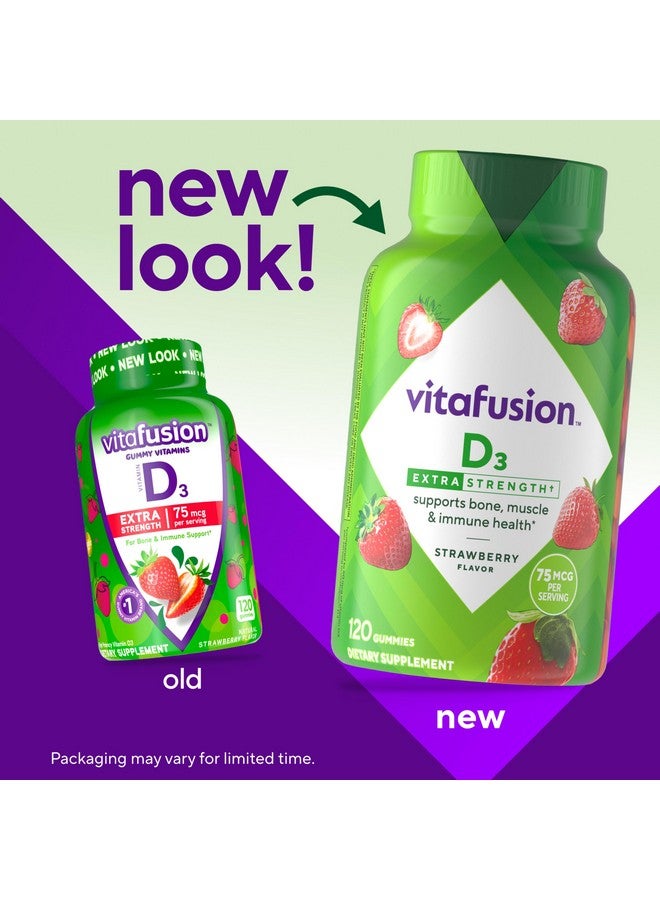 vitafusion Extra Strength Vitamin D3 Gummy, Strawberry Flavored Bone and Immune System Support (1) 120 Count - Image 2