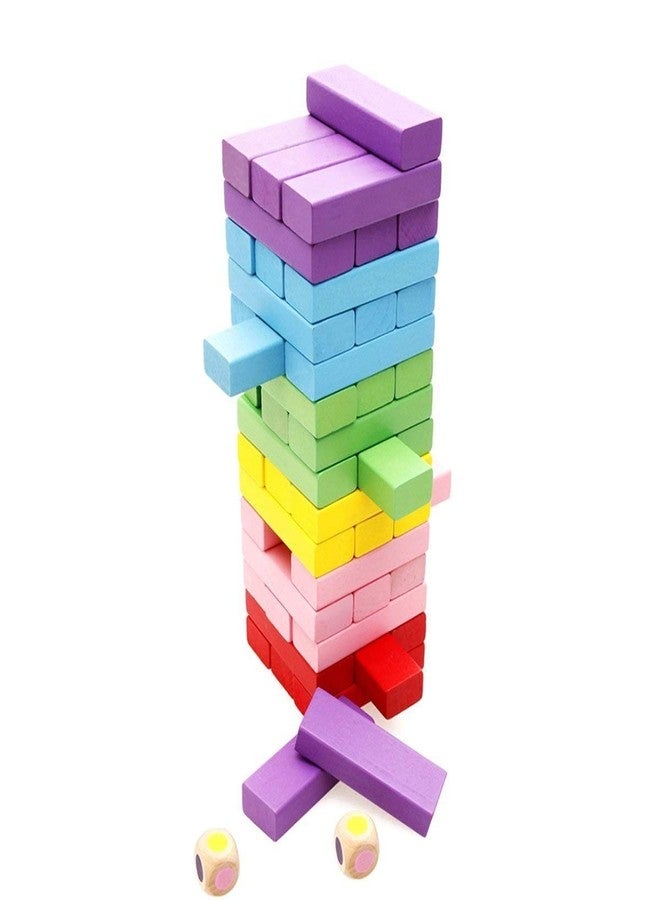 ODMART Tower Puzzle Blocks Game for Kids and Adults | Colorful Wooden Stacking Game | Challenging Math Game | 54 Pcs Blocks with 2 Dice | Fun Family Activity (Multi Color) - Image 1