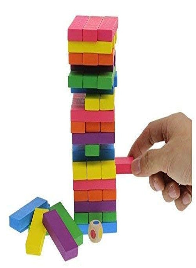 ODMART Tower Puzzle Blocks Game for Kids and Adults | Colorful Wooden Stacking Game | Challenging Math Game | 54 Pcs Blocks with 2 Dice | Fun Family Activity (Multi Color) - Image 2