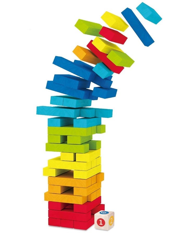 ODMART Tower Puzzle Blocks Game for Kids and Adults | Colorful Wooden Stacking Game | Challenging Math Game | 54 Pcs Blocks with 2 Dice | Fun Family Activity (Multi Color) - Image 4