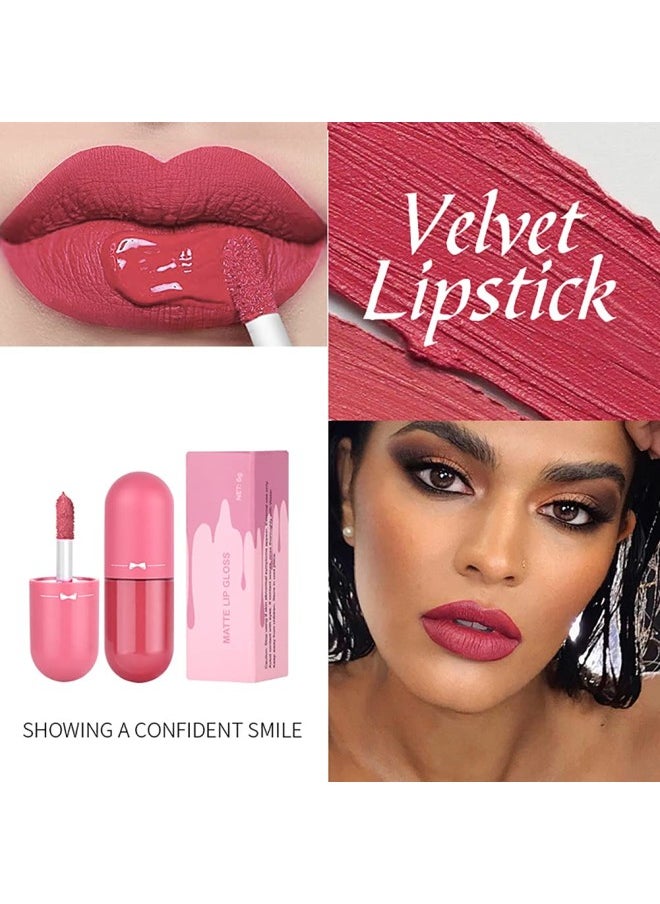 klarako - Mini Capsule Matte Liquid Lipstick, 5 Colors Nude Velvet Matte Lip Gloss, Waterproof Long Lasting Non-Stick Cup Moisturizing Lip Stick Lip Makeup - Image 1